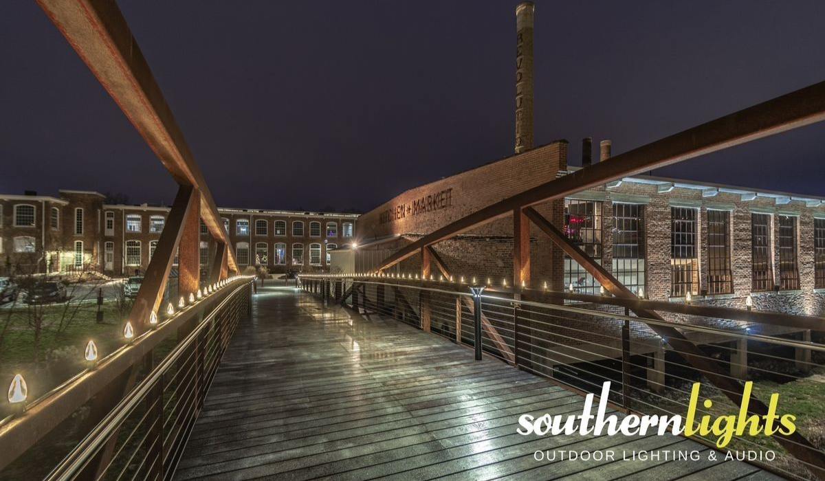 Commercial holiday lighting installation highlighting business exterior and branding